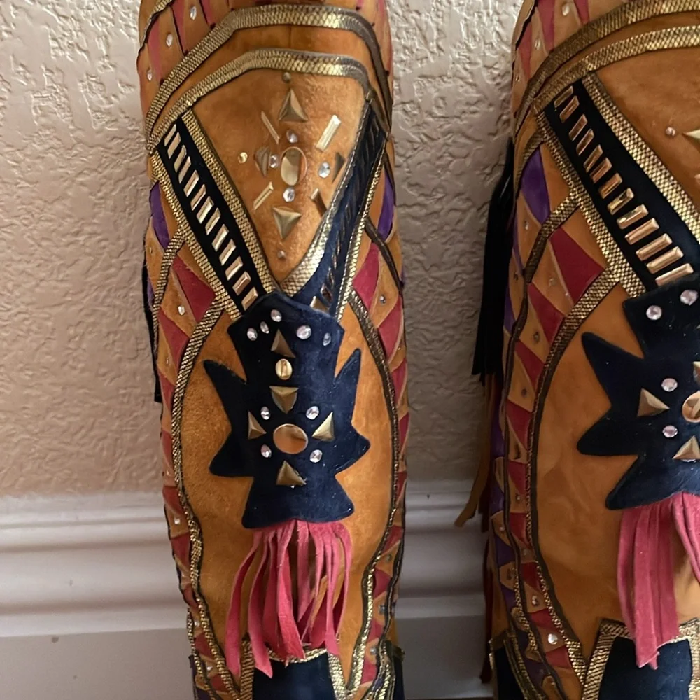 EL VAQUERO Suede Fringed High Boots Well Loved Size 6 - Picture 3 of 10